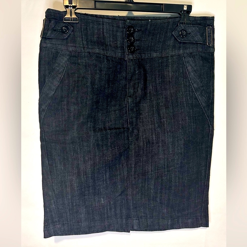 Boom Boom Jeans Denim Stretch Pencil Skirt Large Womens Buckles Buttons 4 Pocket